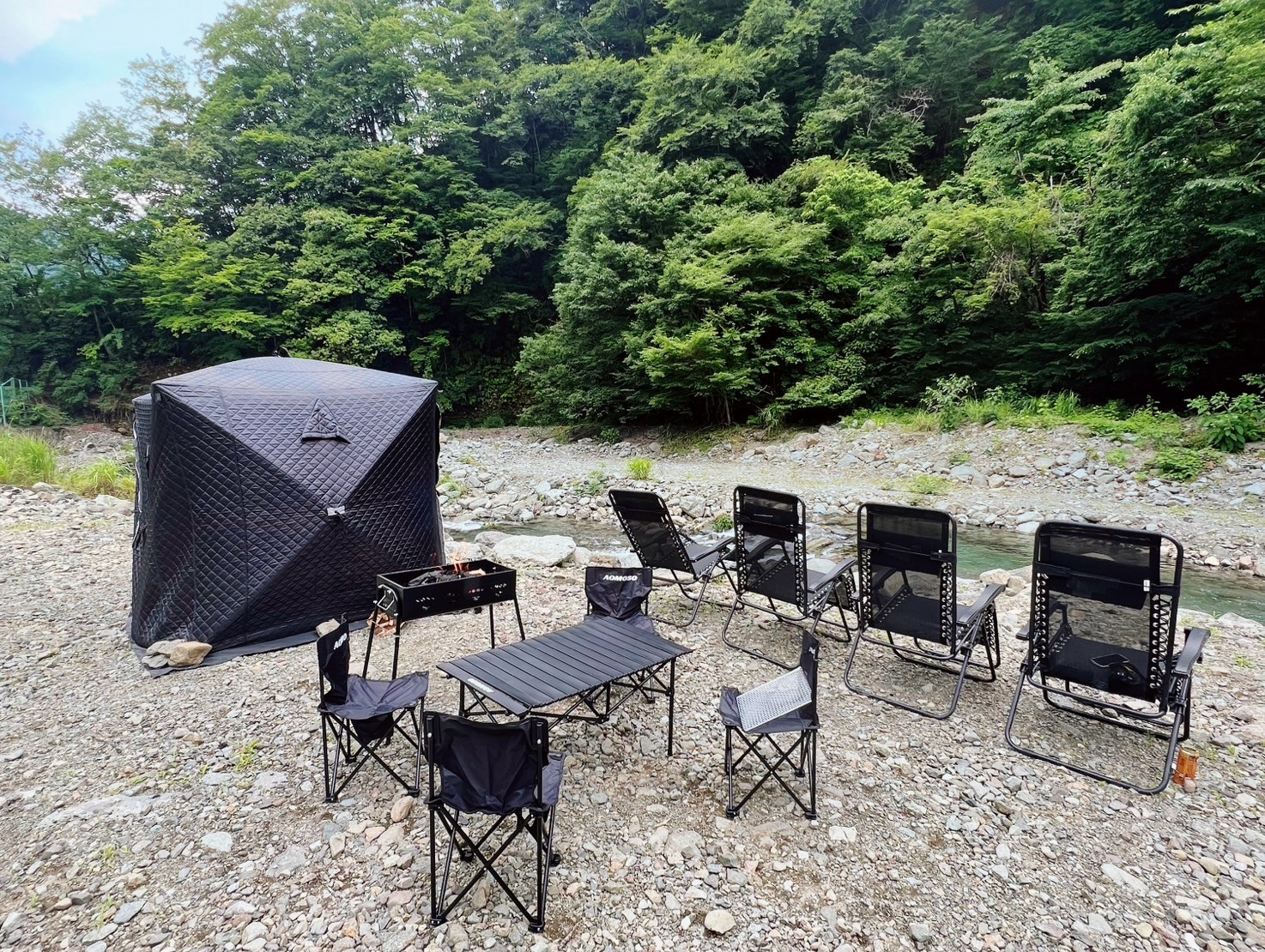 【関東】神奈川県相模原市のテントサウナパーク In 高瀬野の外観イメージ（大自然×川サウナ（テントサウナ）×BBQ（バーベキュー））｜アウトドアサウナのイメージ画像｜自然サウナのイメージ画像